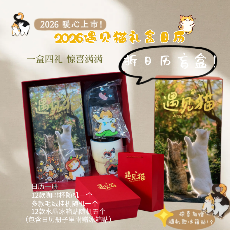 【送礼】2026礼盒套装 遇见猫温暖治愈指南 新年日历台历  农历适用