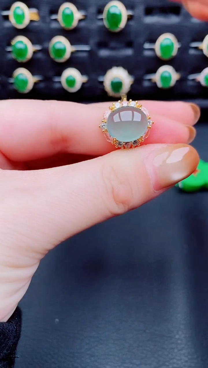 【闪购商品】翡翠戒指银S925镶嵌天然a货翡翠100