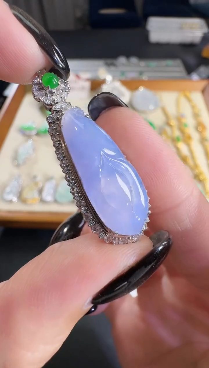 吊坠(不含链)18K金镶嵌翡翠【源头工厂】钻石镶嵌