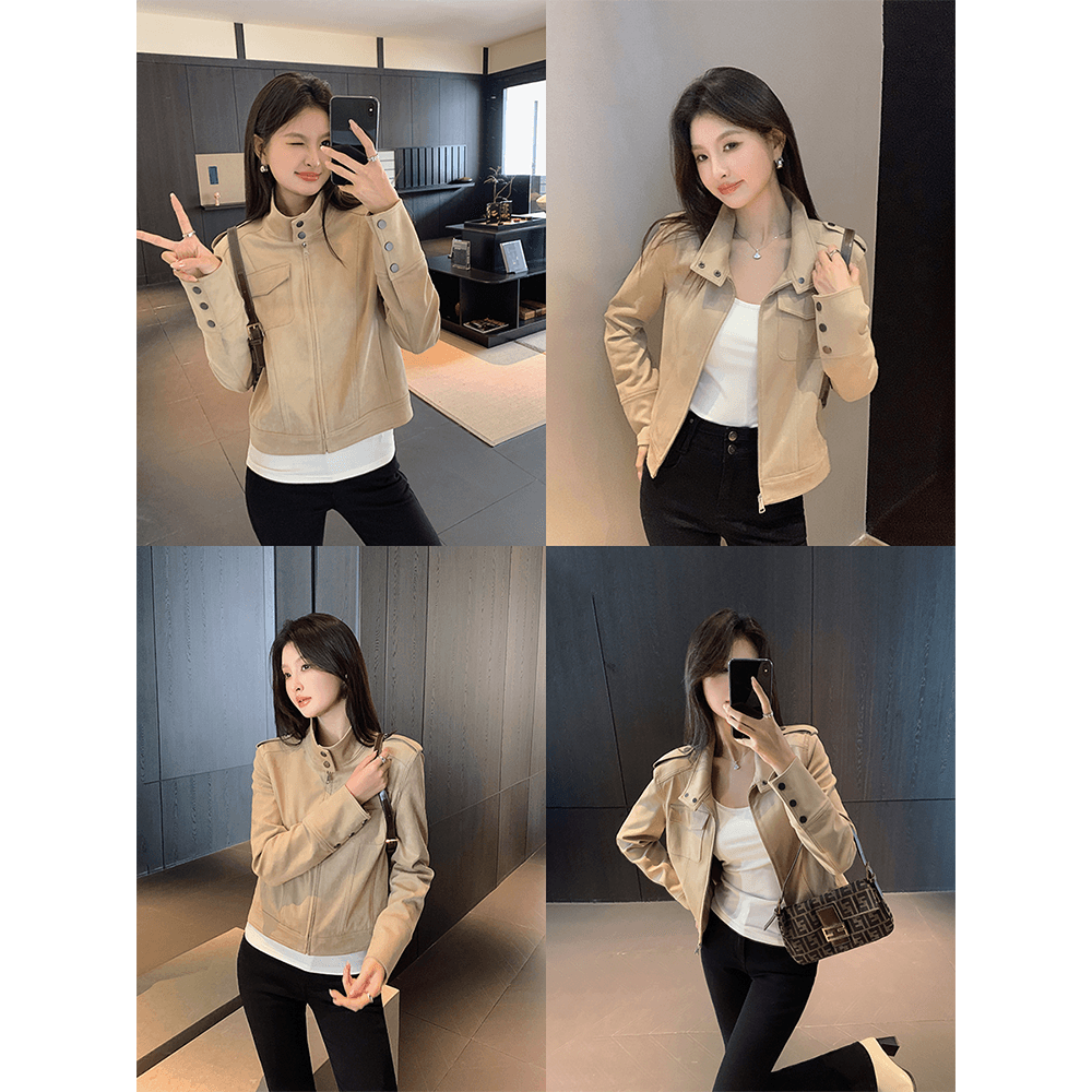 【穿搭出游】美式复古短款设计夹克外套女早秋爆款时尚穿搭休闲上衣