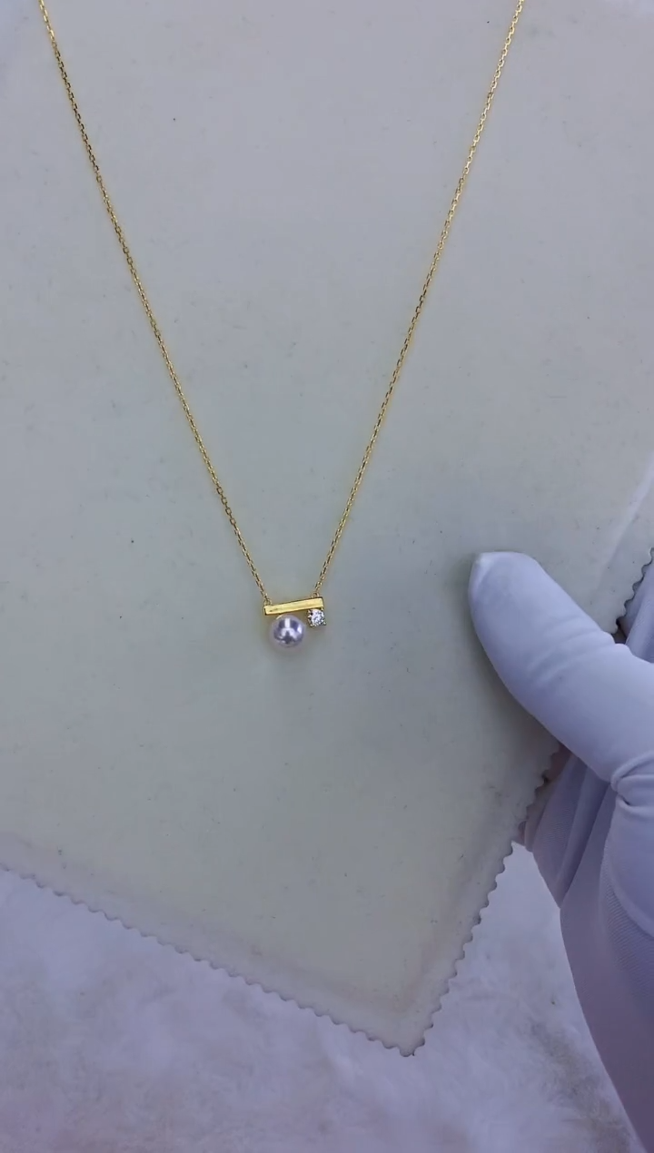 银S925镶嵌饰品海水珍珠金色平衡木套链