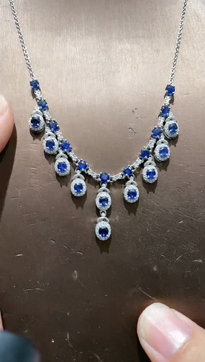 【闪购商品】蓝宝石颈饰银S925镀金镶嵌项链