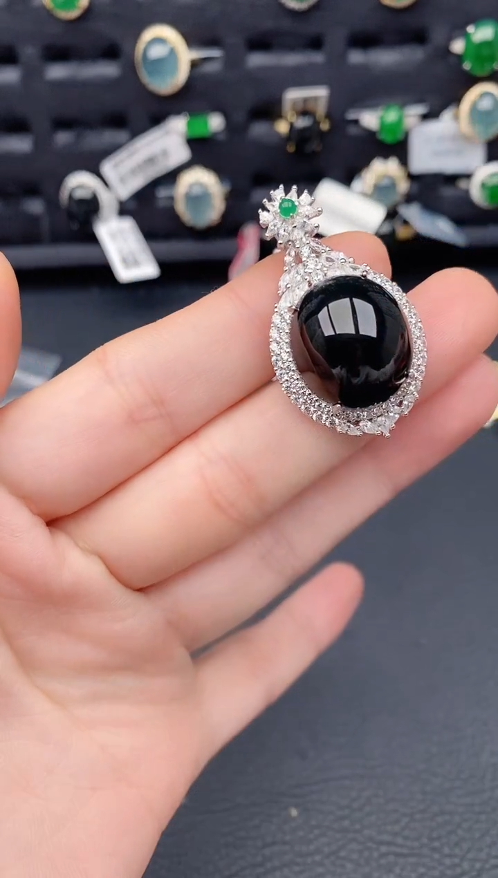 颈饰银S925镶嵌翡翠天然a货翡翠325