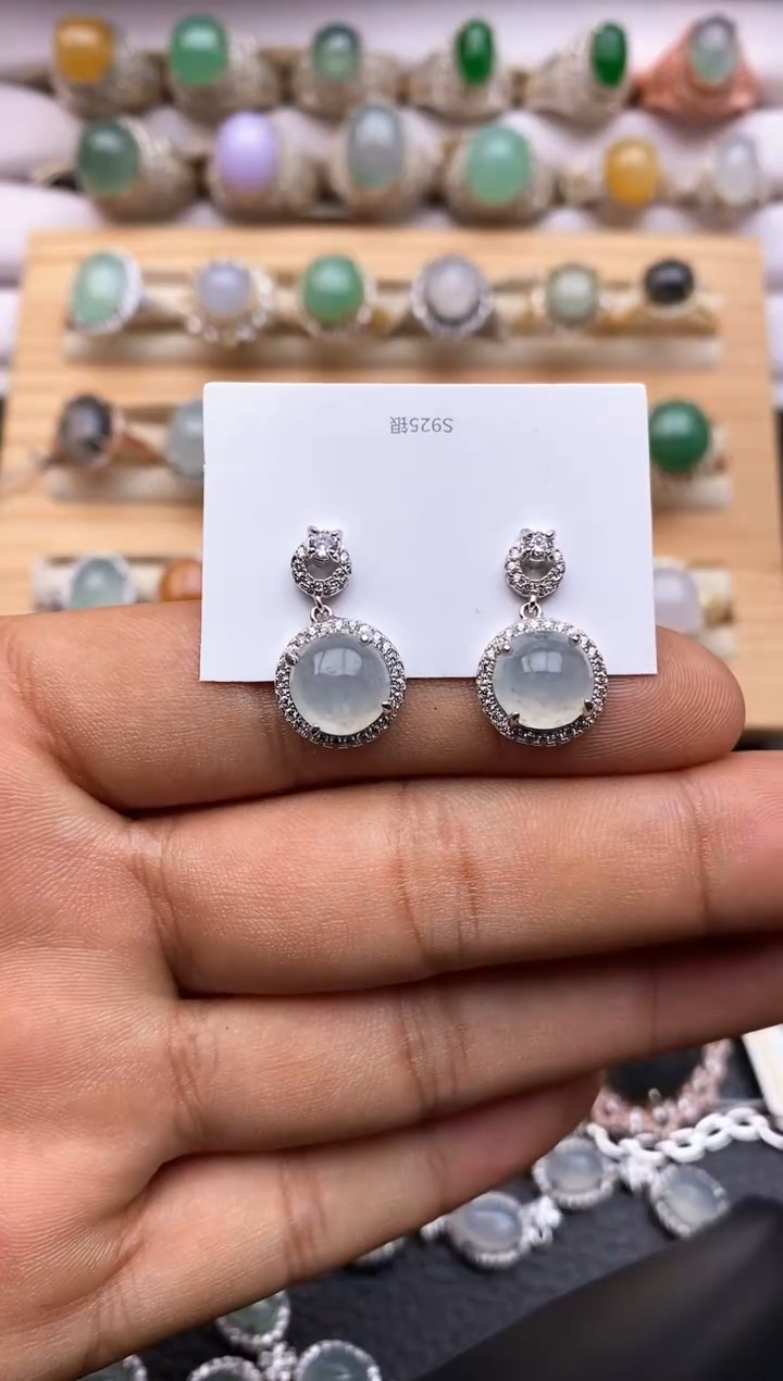 【闪购商品】翡翠耳饰银S925镶嵌4588