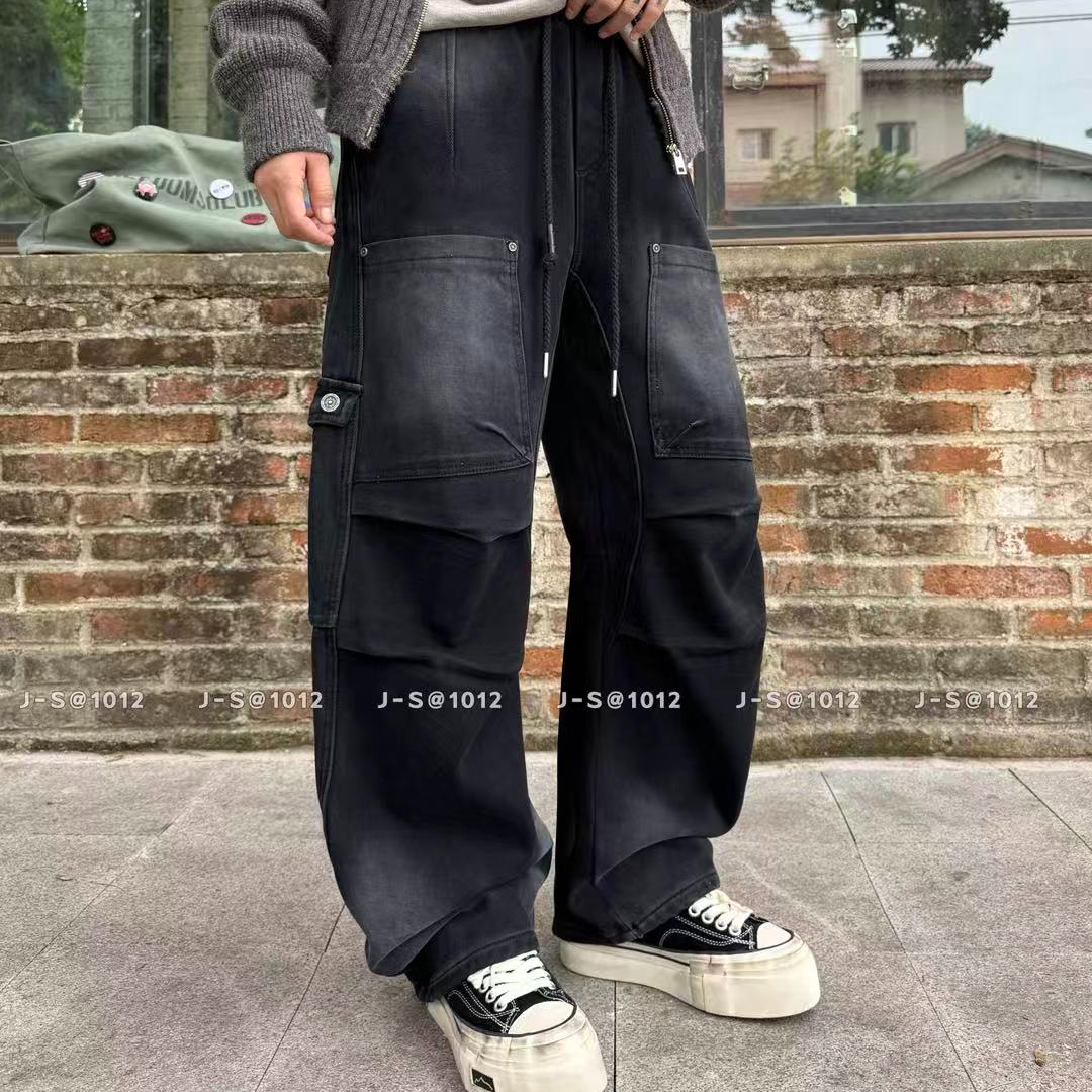 美式复古大口袋水洗抽绳工装裤男1012