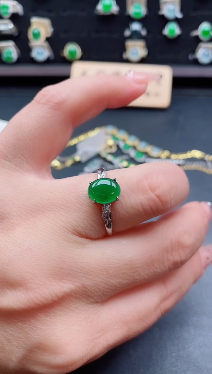 银S925镶嵌戒指翡翠1