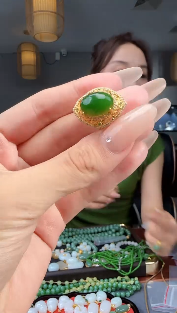 和田玉戒指银S925镶嵌1