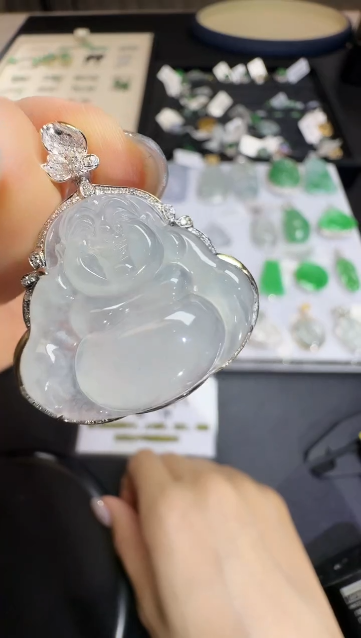 翡翠18K金镶嵌吊坠(不含链)【源头工厂】钻石镶嵌