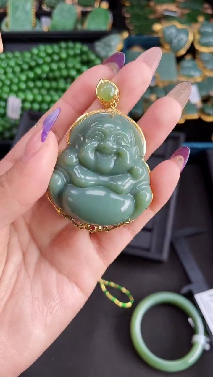 【闪购商品】和田玉吊坠18K金镶嵌48MM 多样性发一