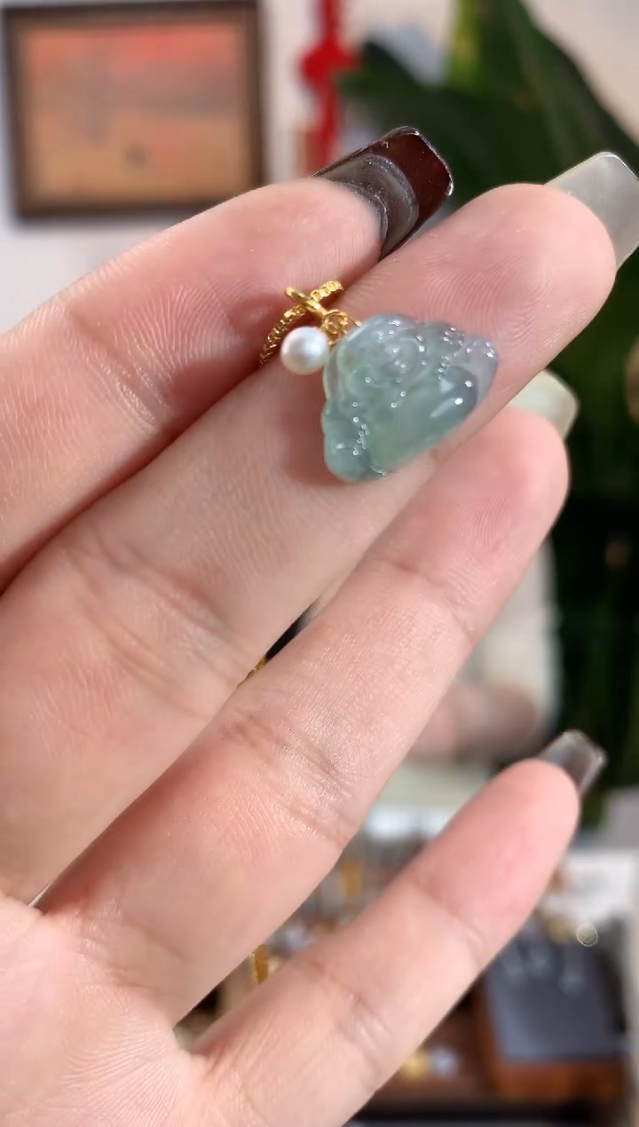 翡翠18K金镶嵌吊坠(不含链)佛公