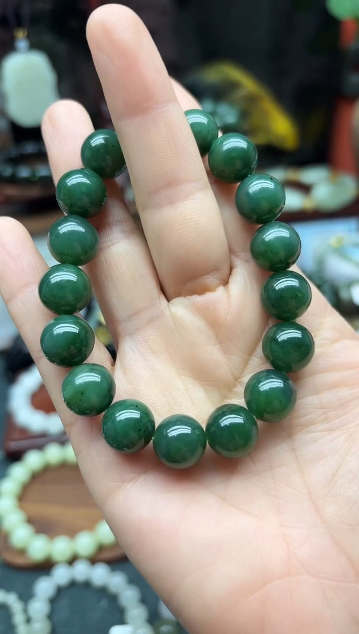 未镶嵌手链和田玉12MM  碧玉圆珠