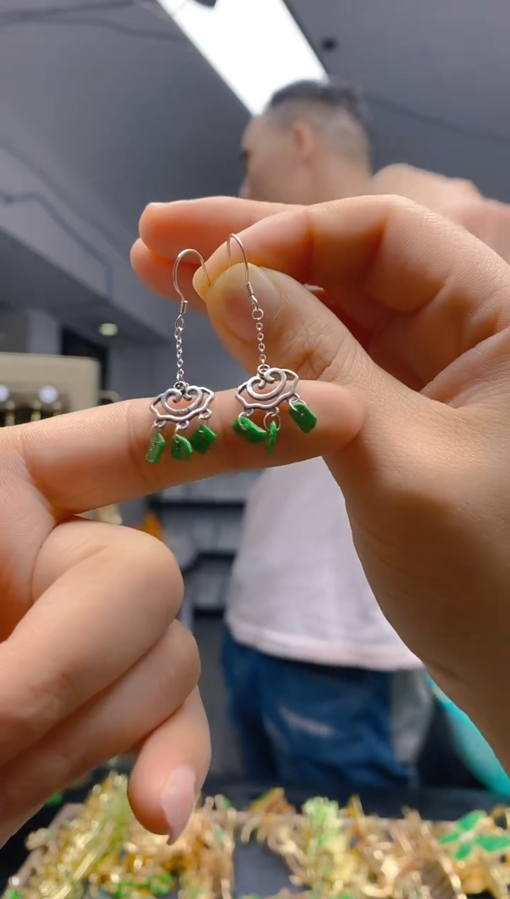 【闪购商品】翡翠耳饰银S925镶嵌0361翡翠耳钩