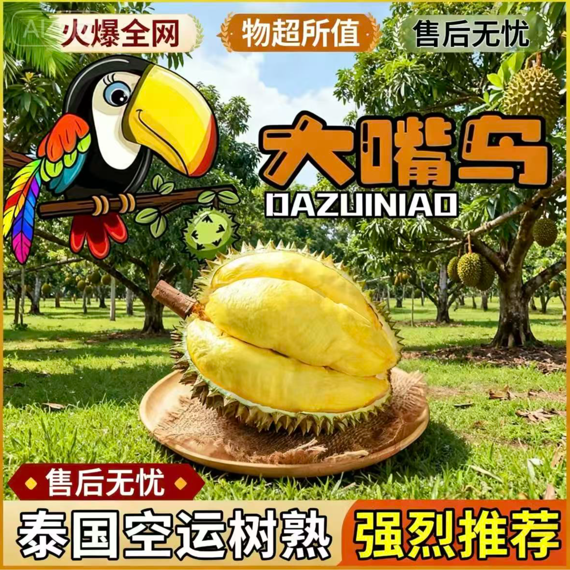 【大嘴鸟】泰国空运树熟金枕新鲜榴莲肉厚核小88/斤榴莲同城配金枕泰国