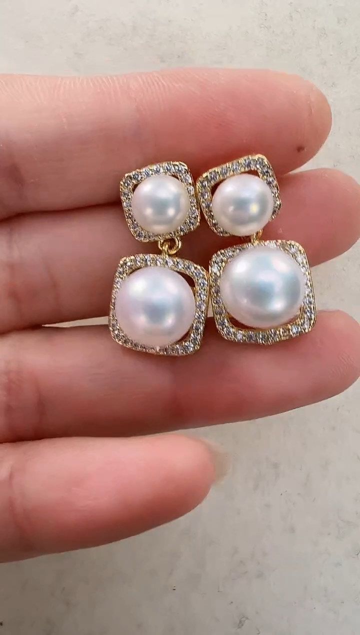 【闪购商品】淡水珍珠耳饰合金四方灵动