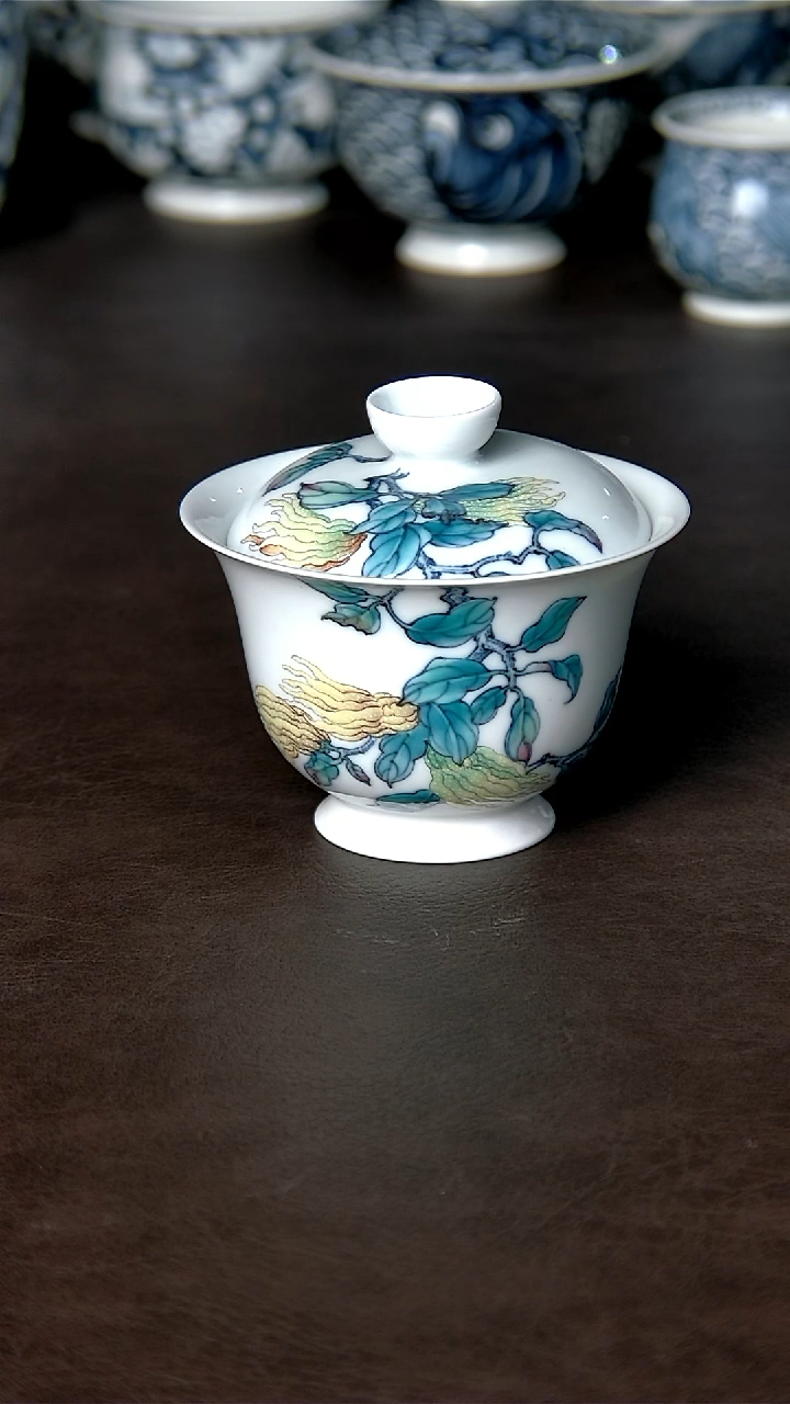 其他瓷青花珐琅彩佛手柑盖碗