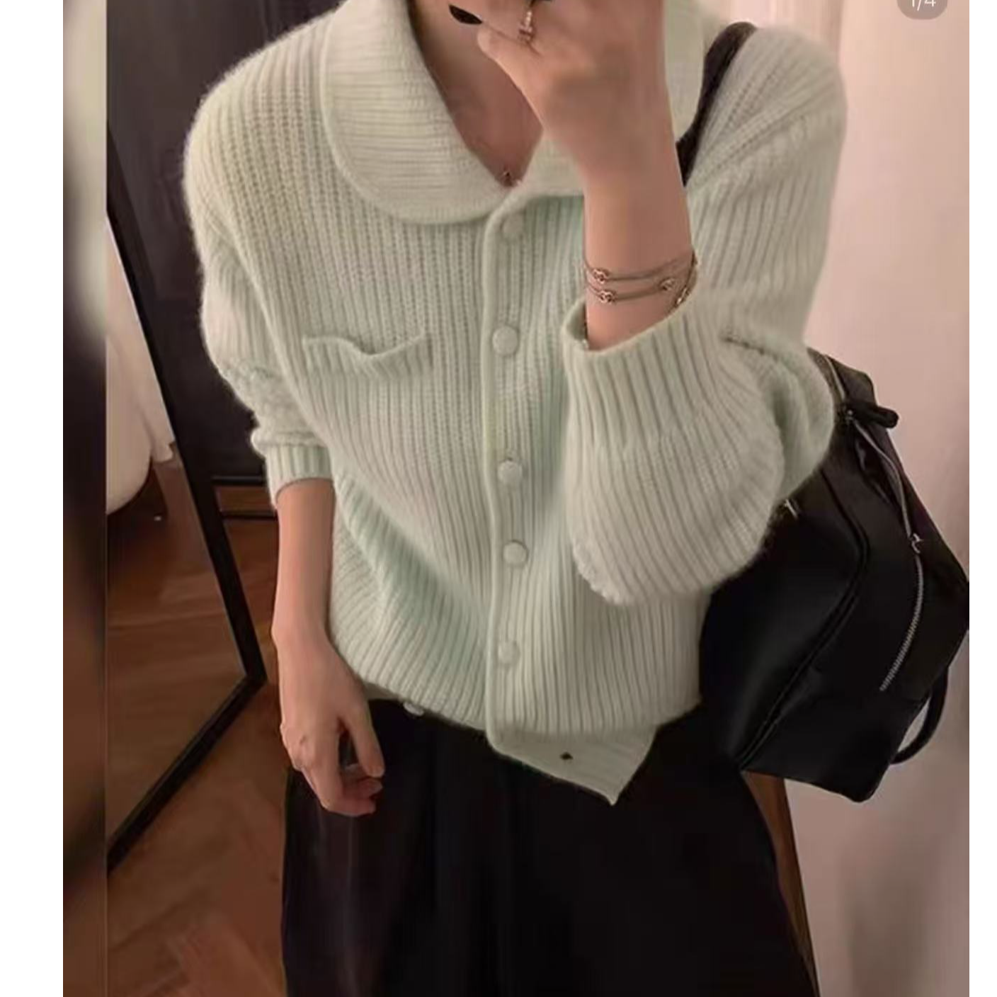 小绿豆翻领瑞丽风女INS风针织毛针织衫休闲时尚设计感