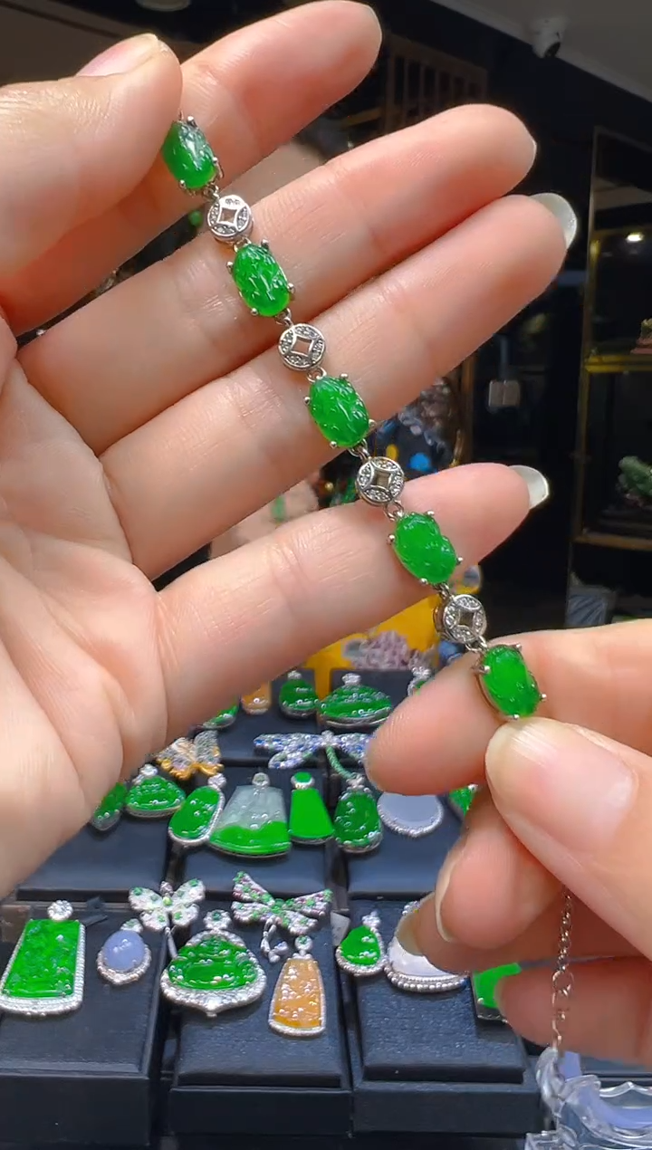 银S925镶嵌手链翡翠031(多样性发货发其一)