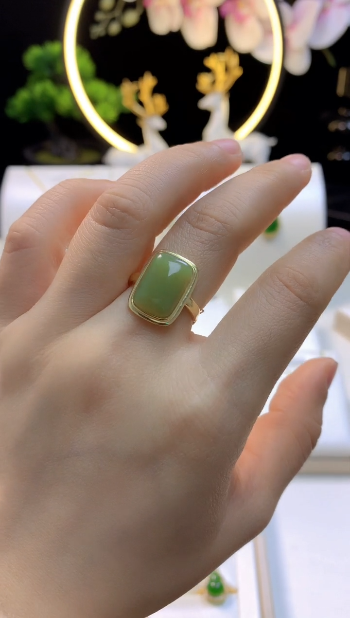 【闪购商品】和田玉戒指银S925镀金镶嵌1