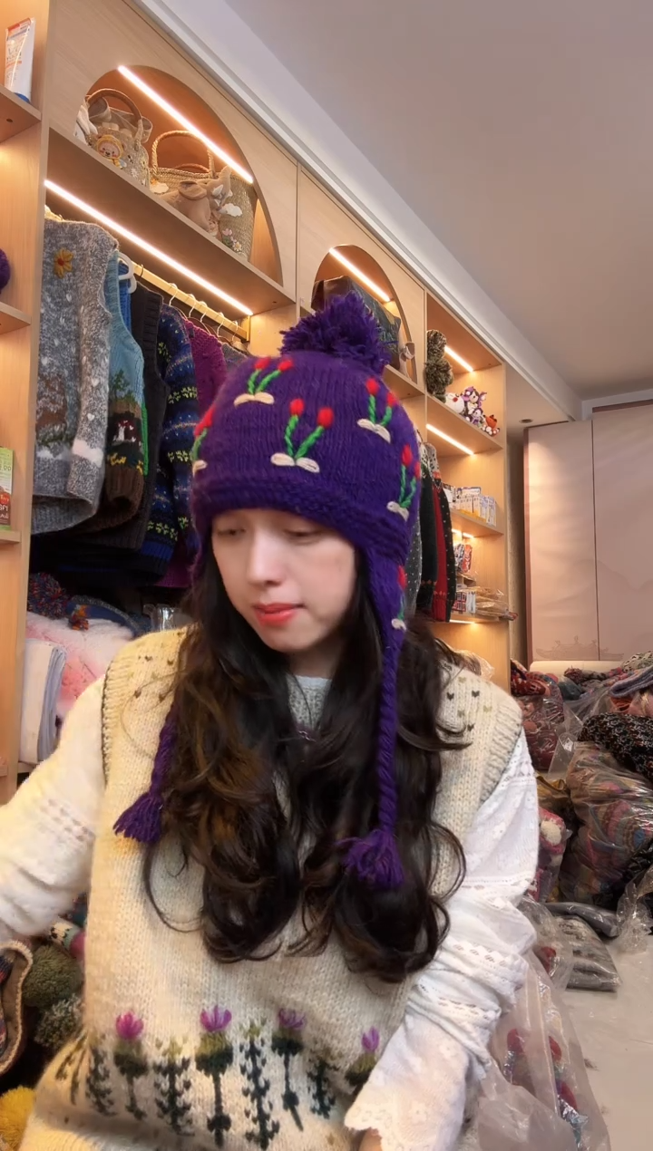 羊毛纯手工紫色樱桃