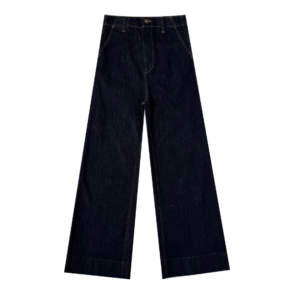 A秋冬丹宁时尚高腰简约复古气质港风宽松阔腿牛仔直筒裤F24D5002