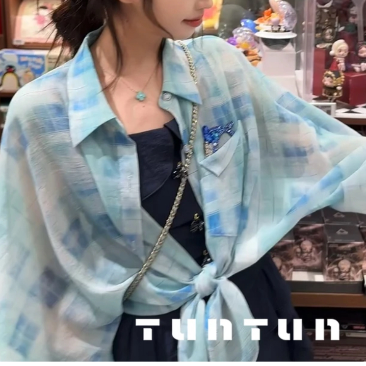 小众设计【鲸落】春夏薄款长袖蓝色百搭宽松设计感小众休闲衬衫