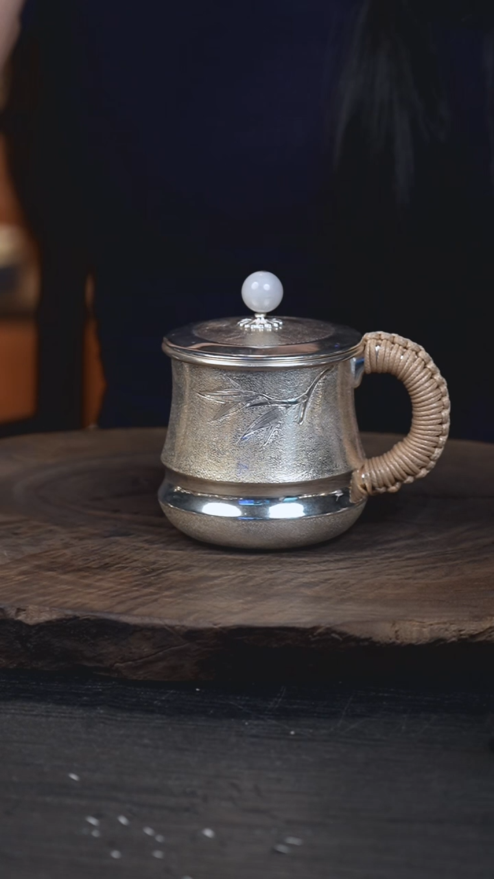 新品手工竹节银办公杯295克 350毫升