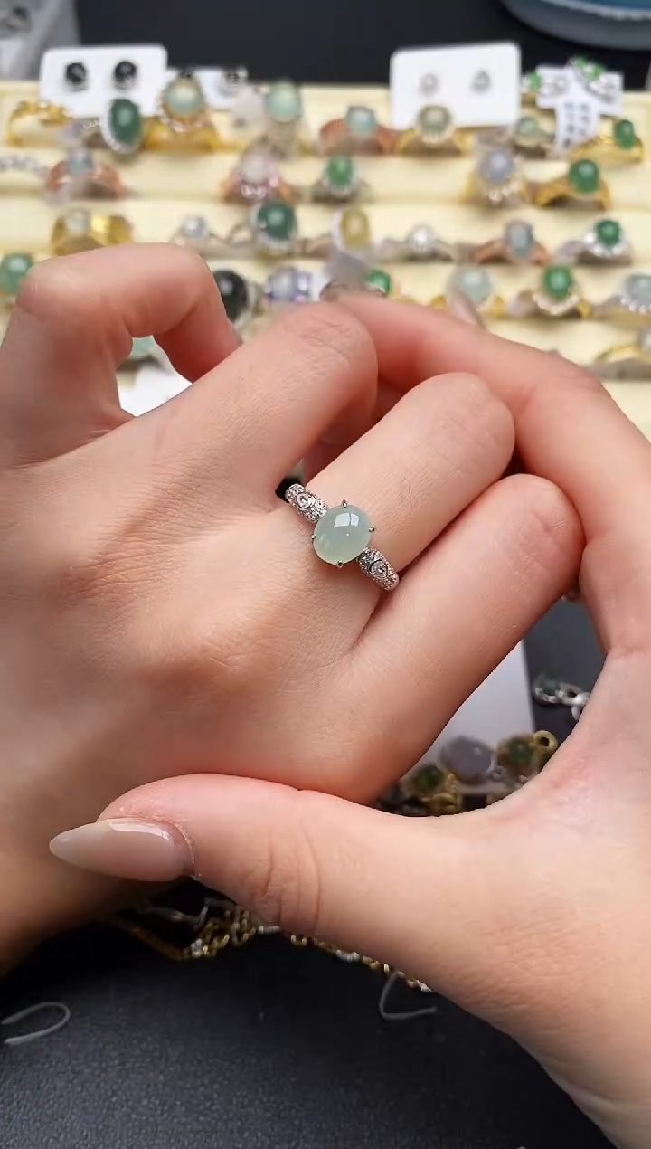 【闪购商品】翡翠戒指银S925镶嵌44444444+4