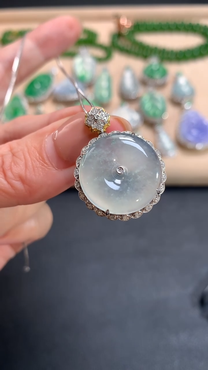 翡翠18K金镶嵌吊坠(不含链)平安扣|7800+0