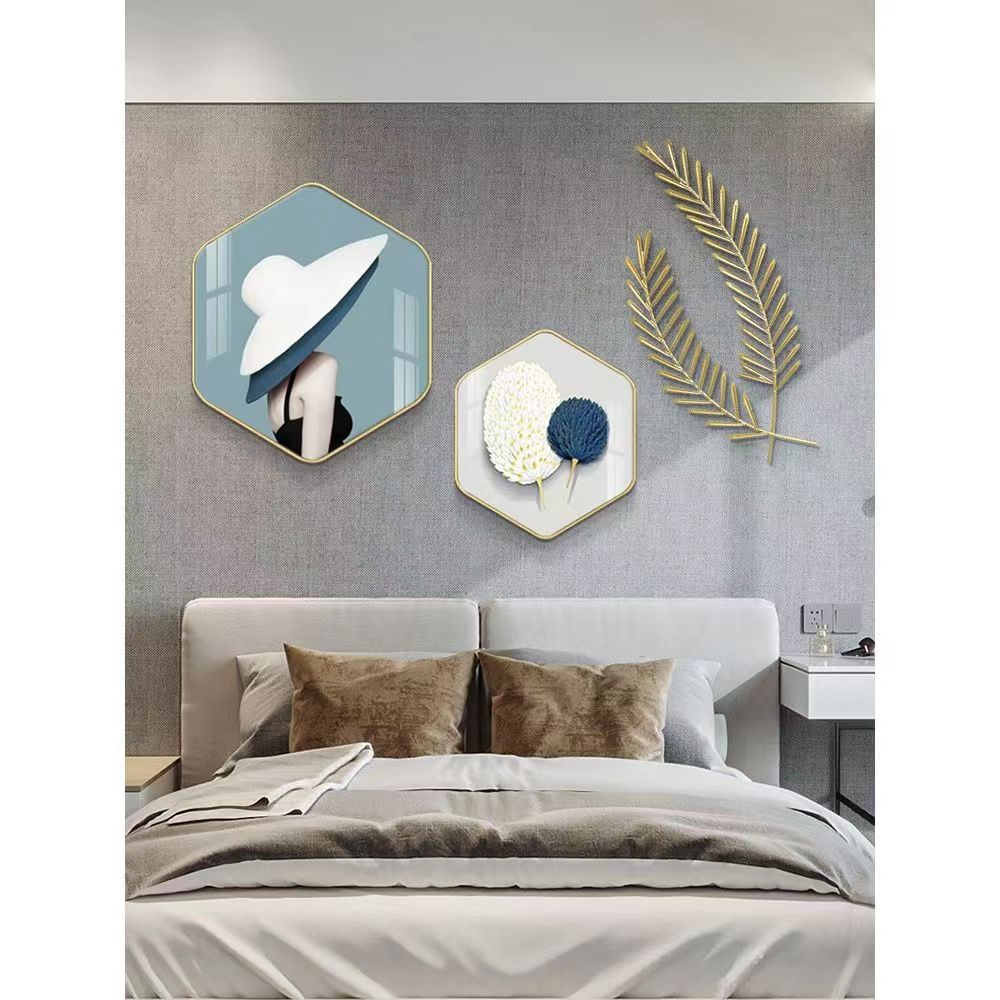 轻奢卧室床头装饰画现代简约高级感挂画主卧房间背景墙面人物壁画