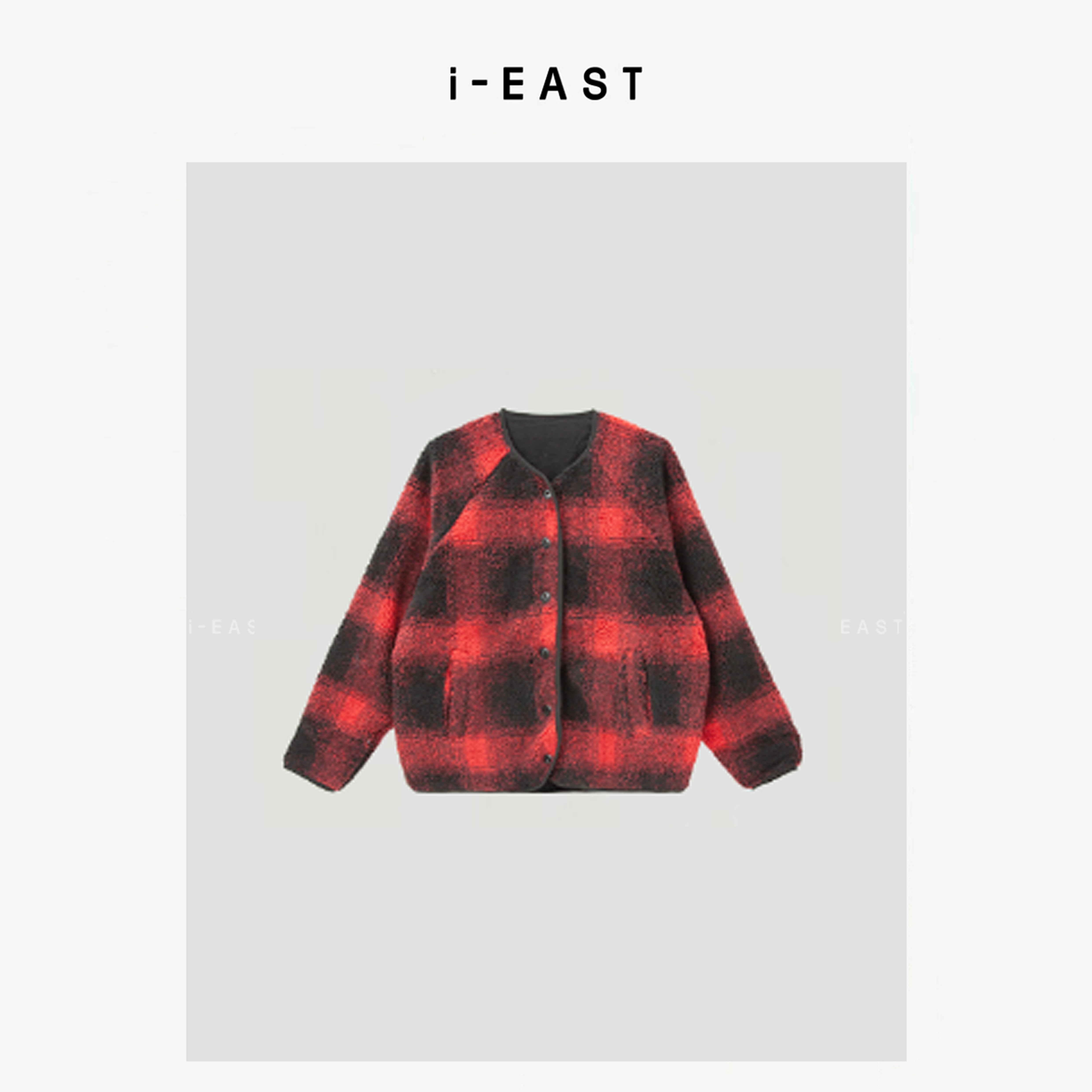 i-EAST 格拉米斯~撞色毛茸茸百搭休闲外套-4Q WT38
