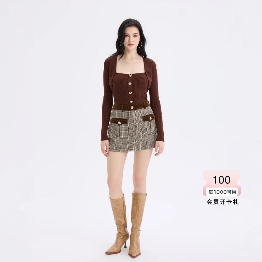 bebe2025秋冬新款女士含羊毛修身可拆卸两件套针织衫430519