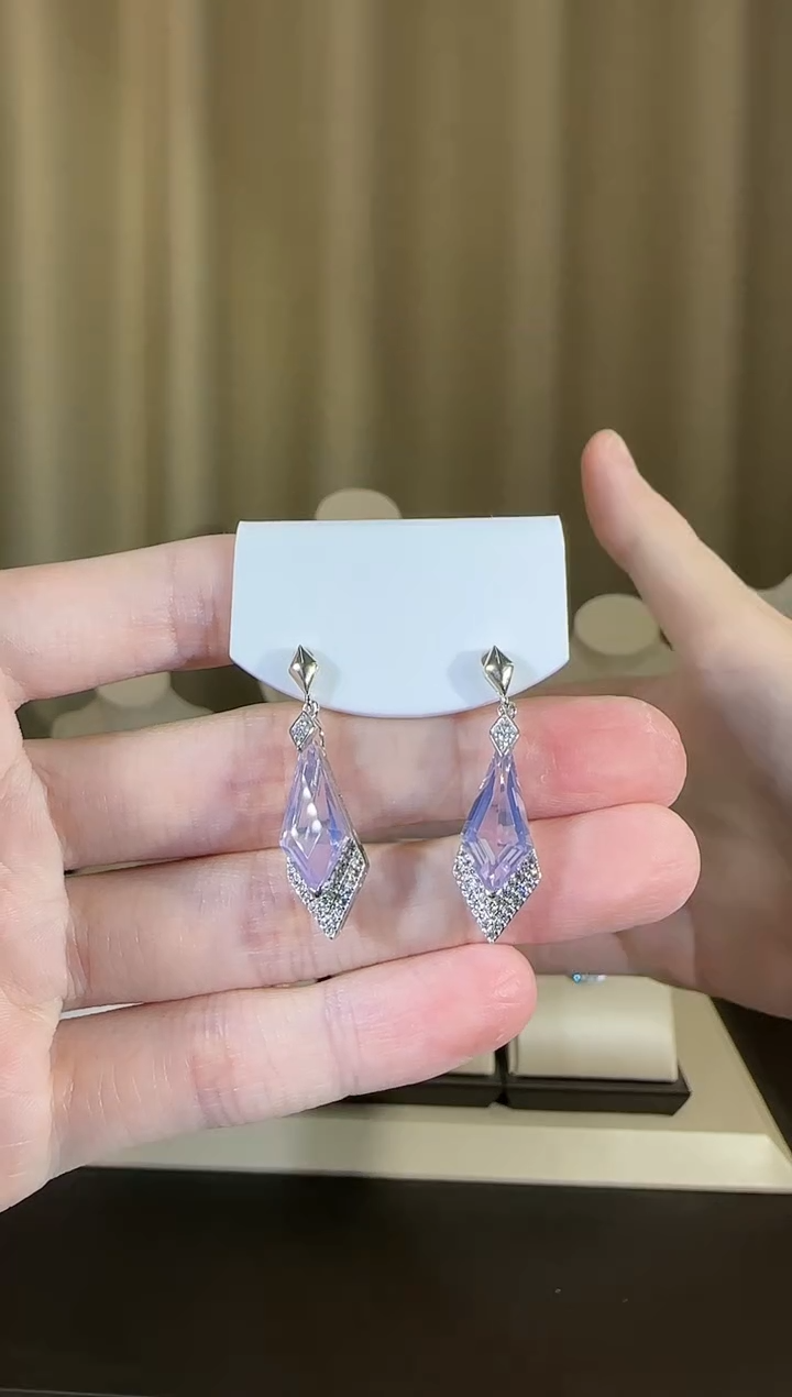 【闪购商品】紫晶耳坠银S925镶嵌8*16mm薰衣草