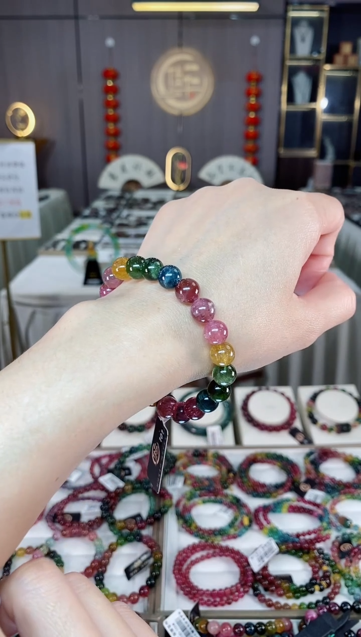 未镶嵌老矿碧玺彩虹单圈手串8mm+碧玺hon多样性发货一条