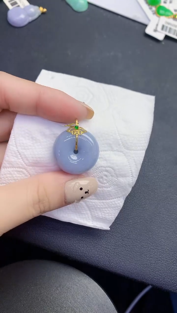 颈饰18K金镶嵌翡翠缅甸天然翡翠A货