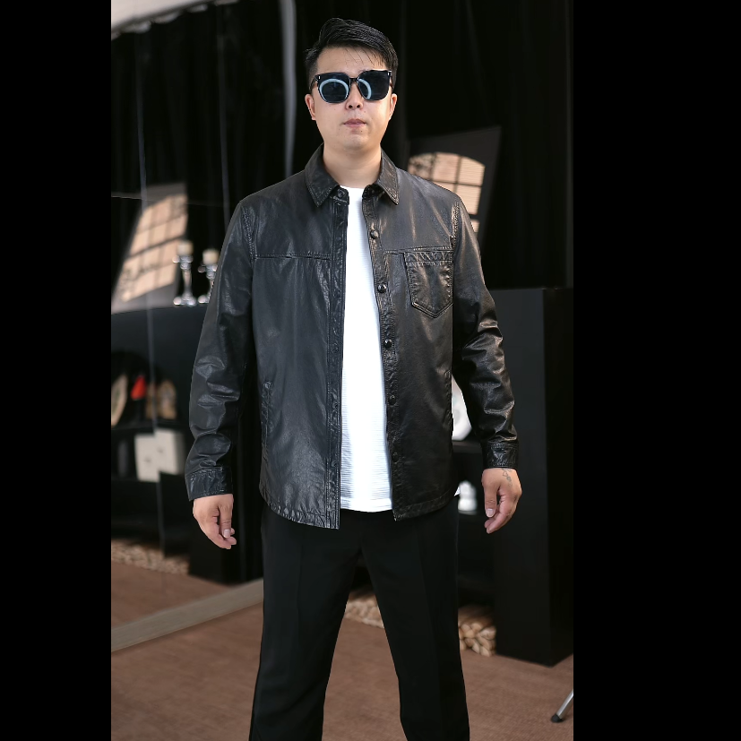 薄款常规款短款标准翻领纯色皮衣青年秋冬商务复古风男士春秋时尚