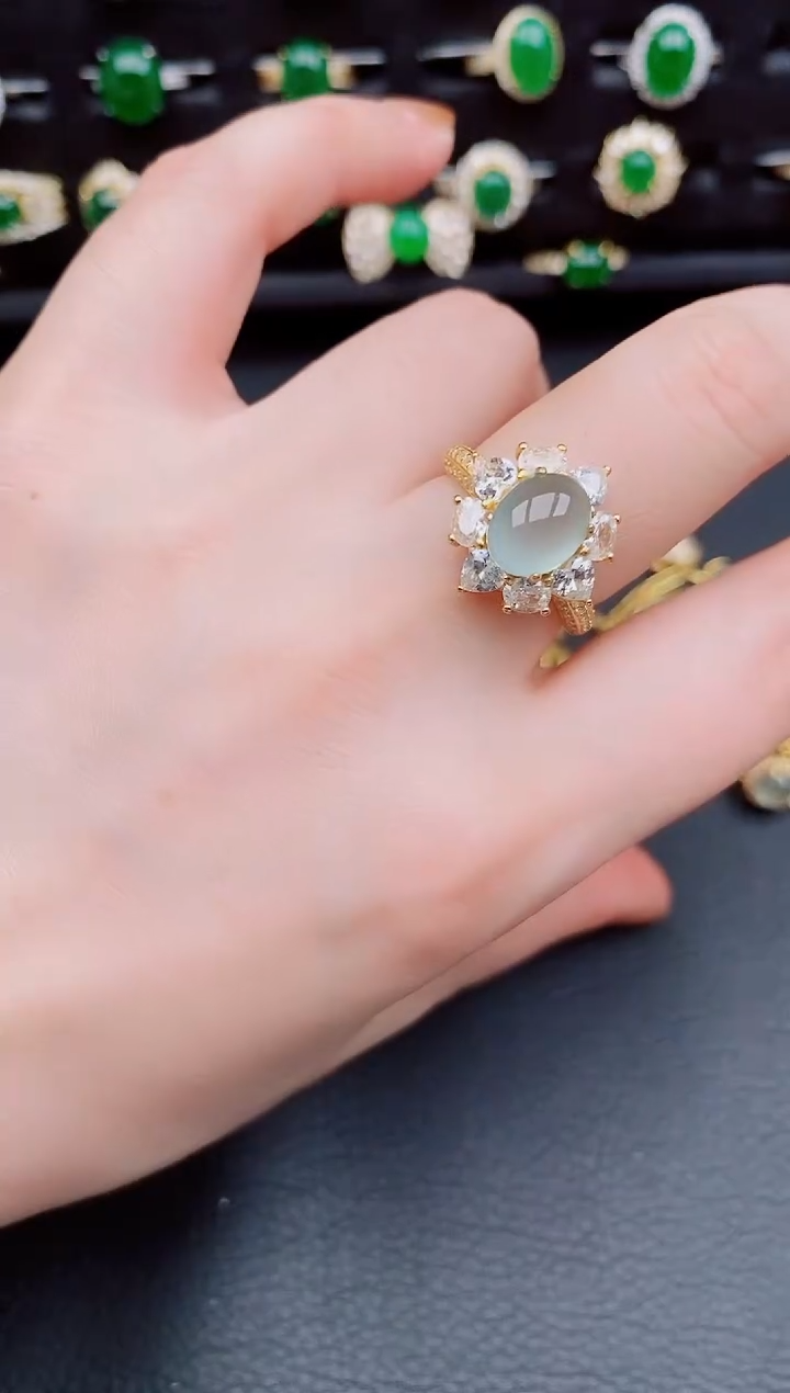 【闪购商品】翡翠戒指银S925镶嵌天然a货翡翠133