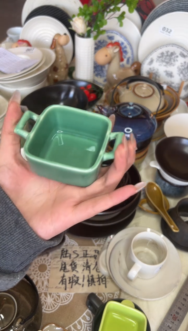 新骨瓷079 瑕疵 翠绿 4寸双耳小碗