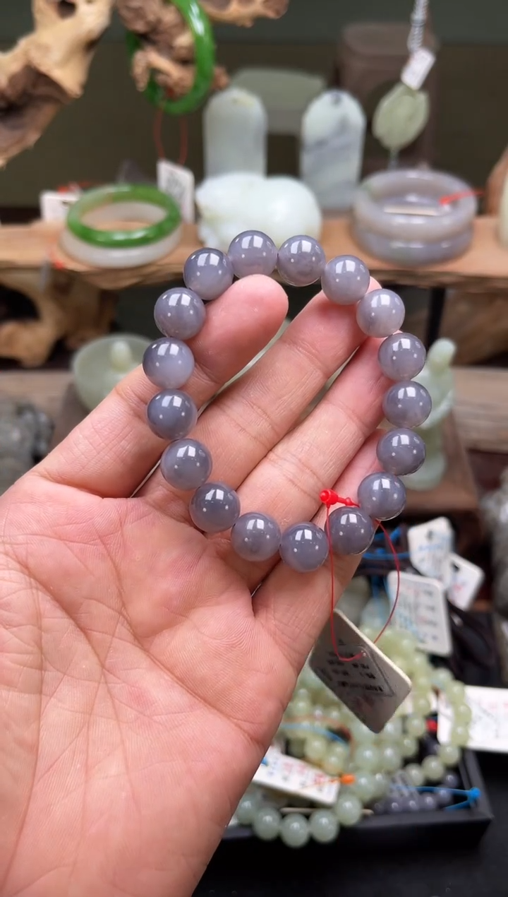 和田玉未镶嵌手串卡12青海烟紫圆珠 多样性发一