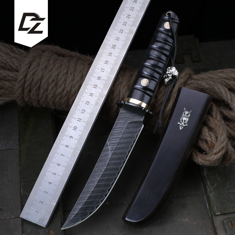 利刀斋【黑夜】 大马士革钢水果刀户外露营便携随身锋利收藏