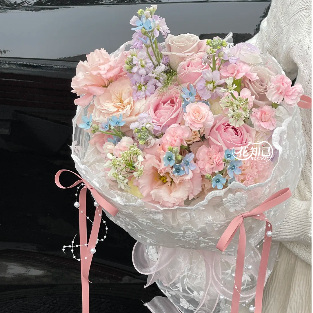 【小惊喜小浪漫♥送甜妹】6枝粉玫瑰3枝紫罗兰混搭花束送爱人送长辈花店附近团购鲜花520花束鲜花小时达