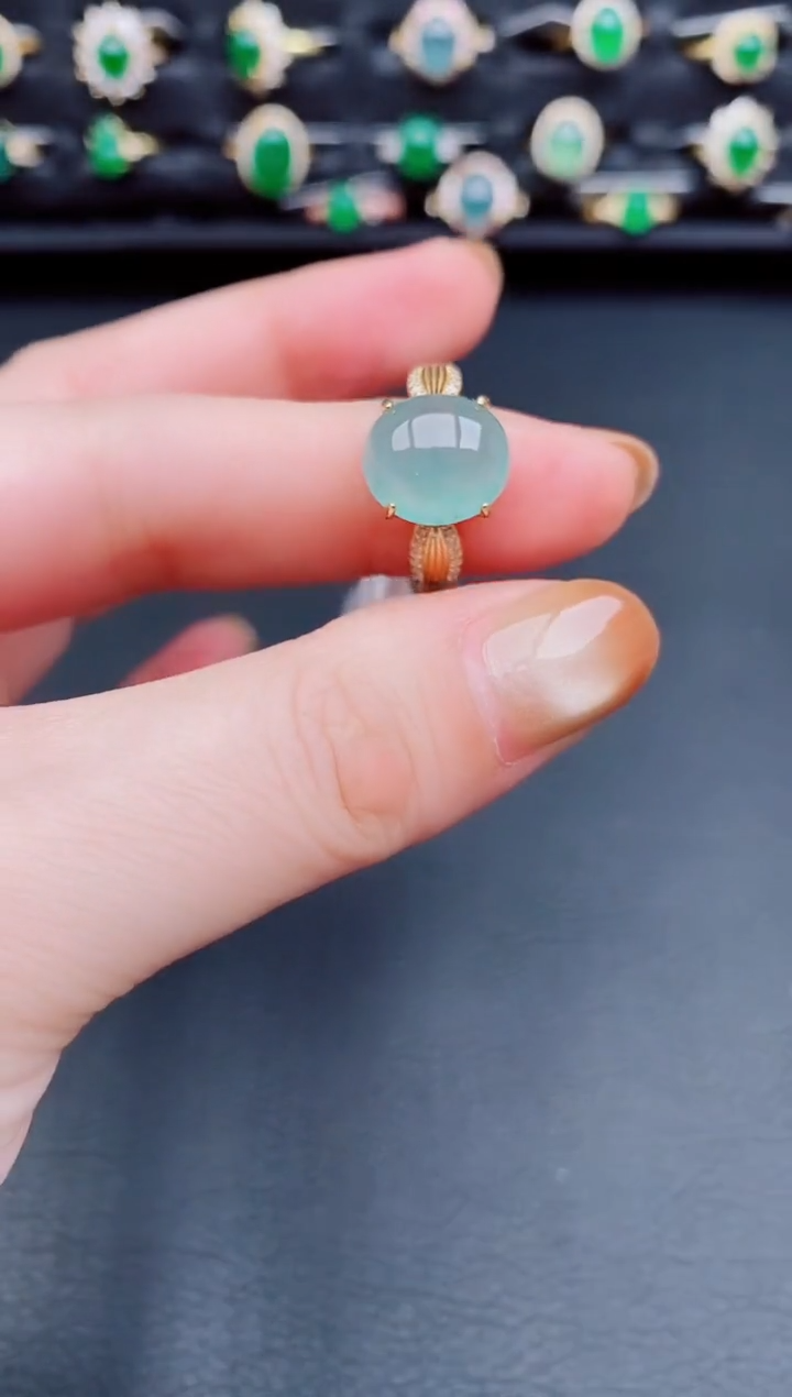 【闪购商品】翡翠戒指银S925镶嵌天然a货翡翠26