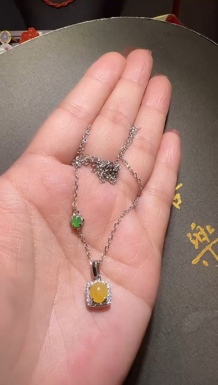 【闪购商品】翡翠银S925镶嵌颈饰蛋面