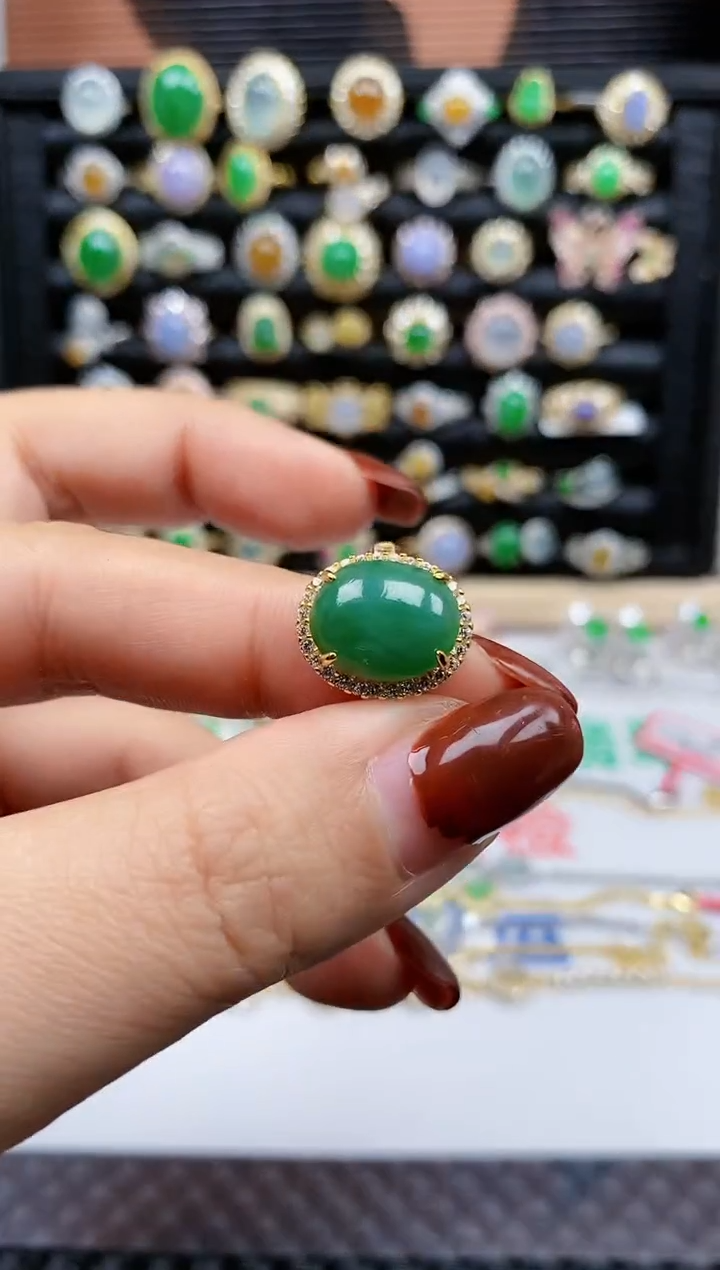 银S925镶嵌戒指翡翠357