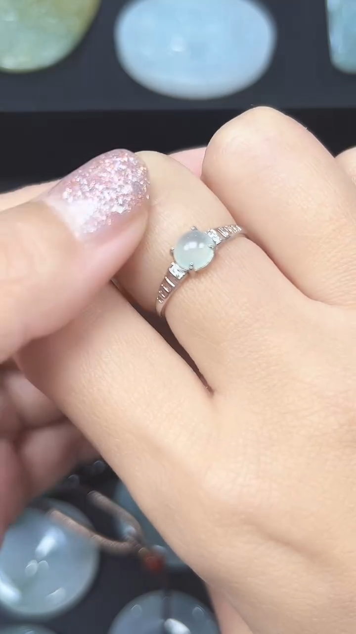 银S925镶嵌戒指翡翠天然缅A翡翠戒指