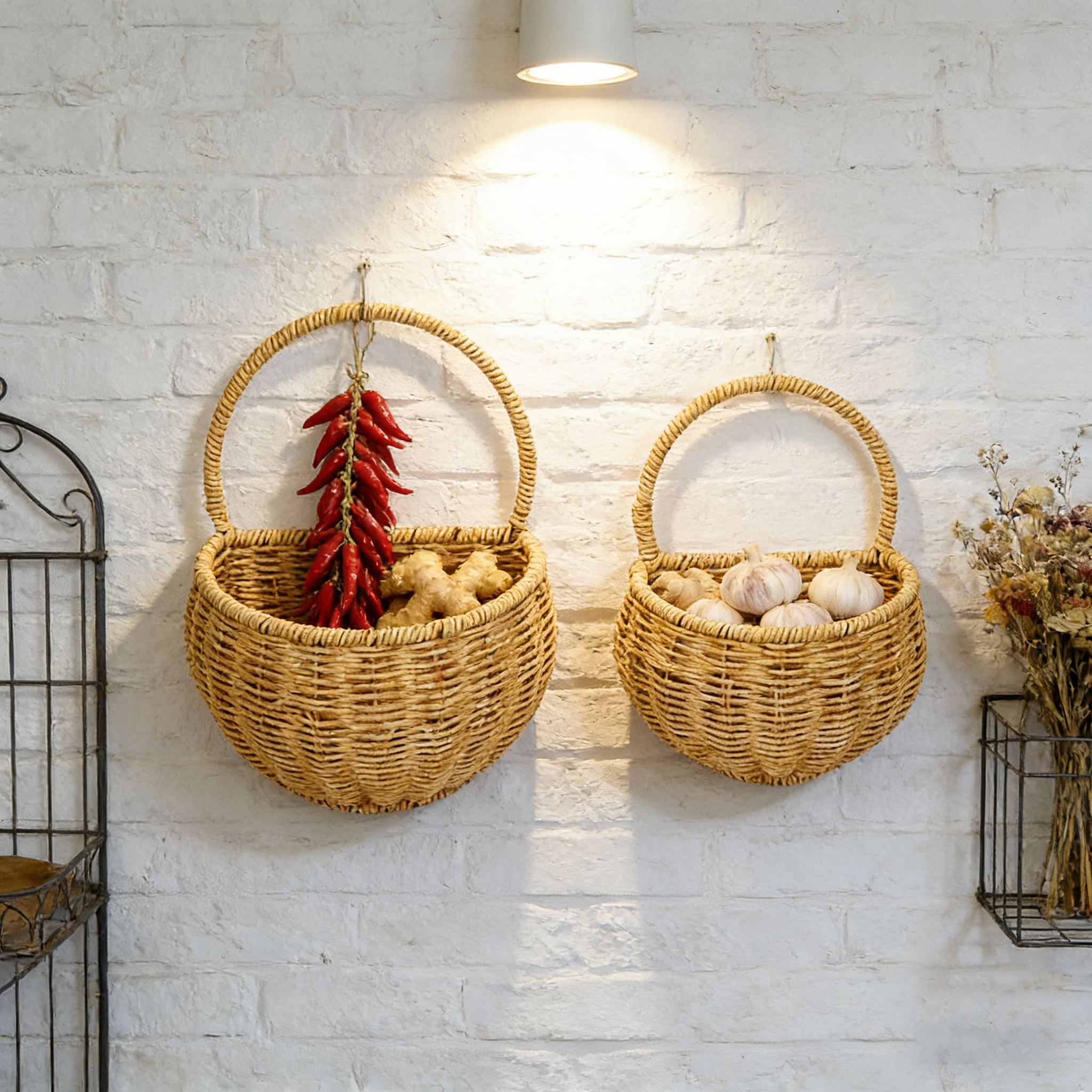 【非遗手编】厨房置物调料壁挂篮手工仿藤创意北欧编织家用挂篮A114