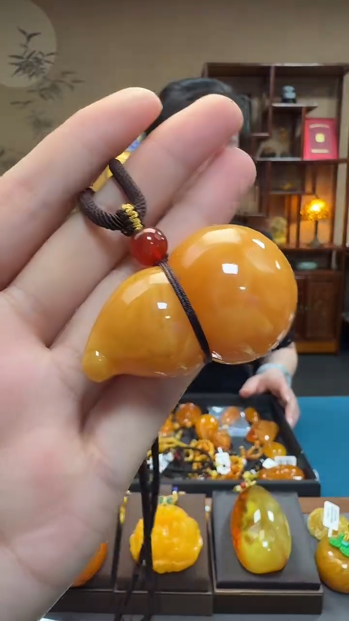 琥珀吊坠(不含链)未镶嵌天然保真蜜蜡葫芦套装（送绳子）