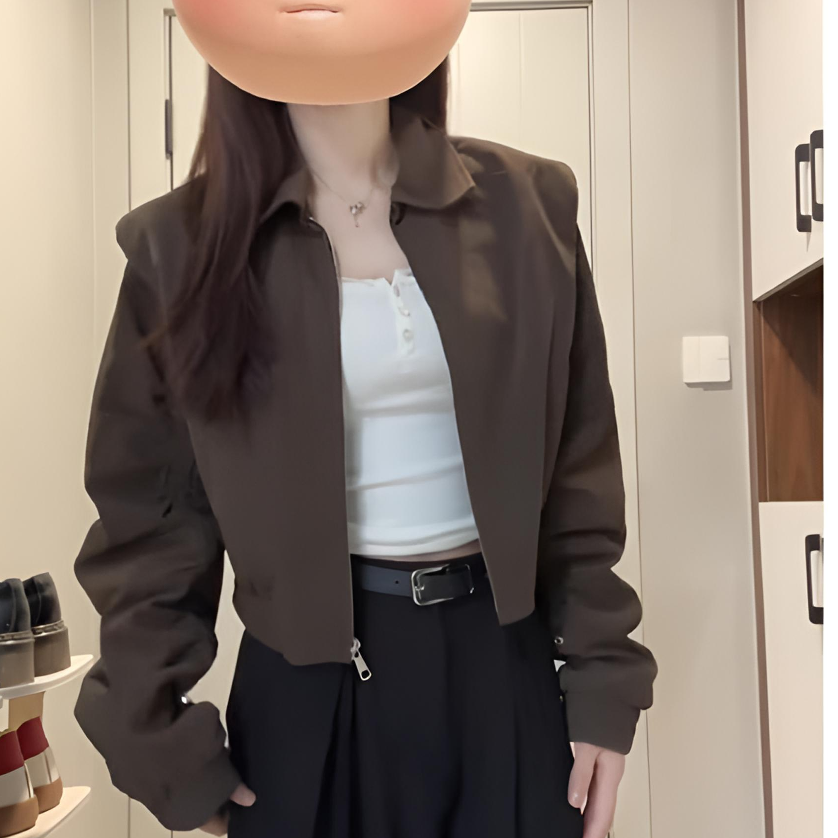 美拉德棕色短款外套女春秋季独特超好看又酷又飒的小个子夹克上衣