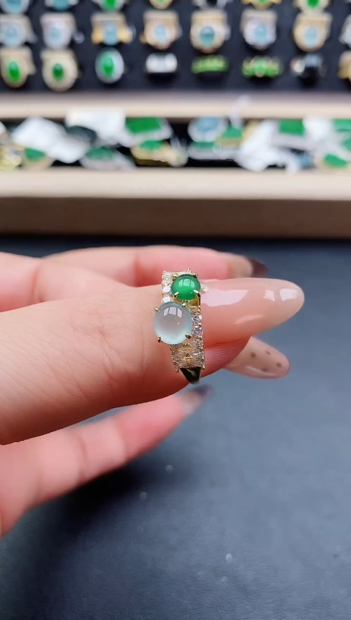 银S925镶嵌戒指翡翠1