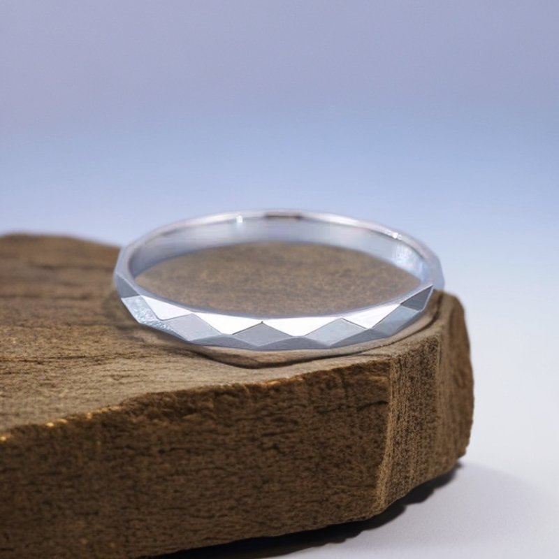 足银戒指 足银999菱形格戒指女2mm素圈闭口纯银韩版尾戒时尚简约