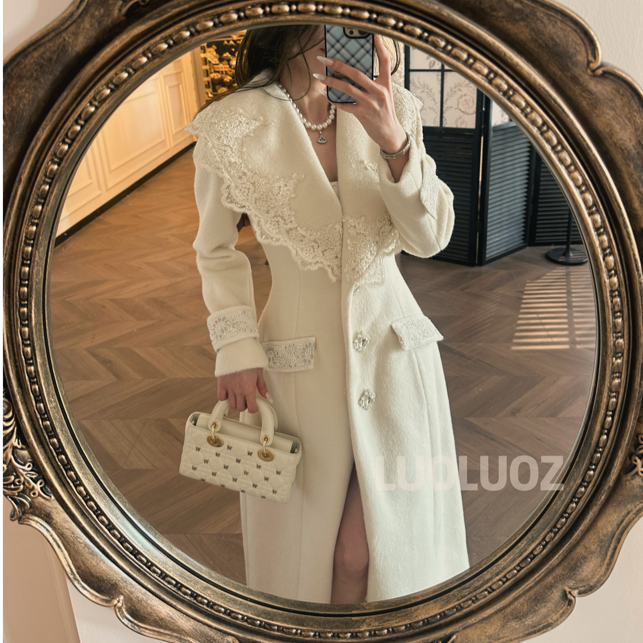 LUOLUOZ【暖冬颂歌】绵羊毛气质女神范收腰绝美长款大衣外套JF1093